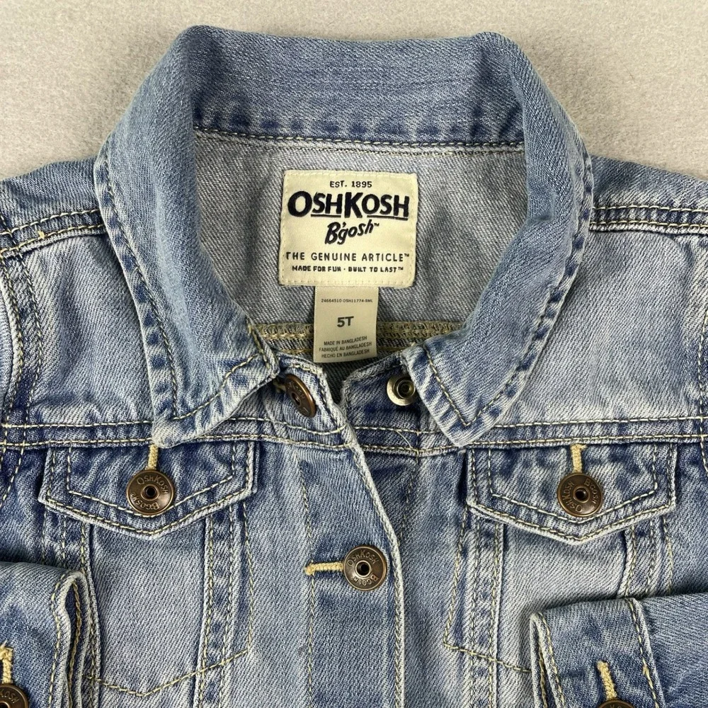 OshKosh Denim Jacket Kids 5T Blue B'gosh Trucker Classic Cotton Jean Jacket